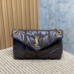 Replica qualità specchio Borse  a tracolla YSL Saint Laurent media Loulou Puffer Caffè