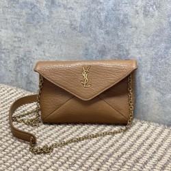 Replica qualità specchio Borsa a tracolla classica Calypso Mini YSL Saint Laurent con catena Marrone