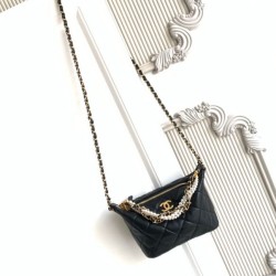 Replica Borsa hobo Chanel piccola Pearls AS5898 pelle di vitello nera Imitazioni Replica qualità specchio Borsa hobo Chanel piccola Pearls AS5898 pelle di vitello nera