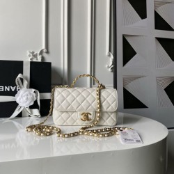 Replica qualità specchio Borse  Chanel Flap 25K AS5813 AS5814 Manico con diamanti smerigliati Bianco