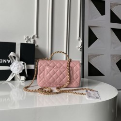 Replica Borsa Chanel Flap 25K AS5813 AS5814 Manico con diamanti smerigliati Rosa Imitazioni Replica qualità specchio Borsa Chanel Flap 25K AS5813 AS5814 Manico con diamanti smerigliati Rosa