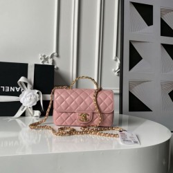 Replica qualità specchio Borsa Chanel Flap 25K AS5813 AS5814 Manico con diamanti smerigliati Rosa