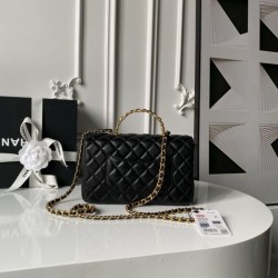 Replica qualità specchio Borse Chanel Flap 25K AS5813 AS5814 Manico con diamanti smerigliati Nero