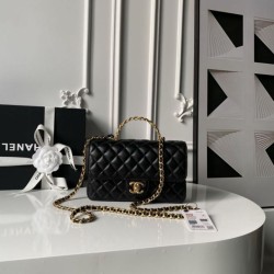 Replica qualità specchio Borse Chanel Flap 25K AS5813 AS5814 Manico con diamanti smerigliati Nero