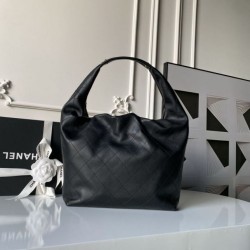 Replica qualità specchio Borsa hobo grande Chanel con finiture metallo dorato AS5967 Nero