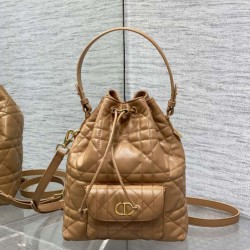 Replica qualità specchio Dior piccola borsa a secchiello Dior Caro Latte Macrocannage Marrone
