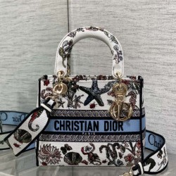 Replica qualità specchio Borsa Dior Medium Lady D-Lite con ricamo Constellation Blu/Bianco