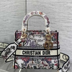 Replica qualità specchio Borsa Dior Lady D-Lite media con ricamo floreale multicolore