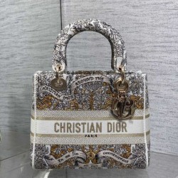 Replica qualità specchio Borsa Christian Dior Medium Lady D-Lite con motivo ricamato latte 