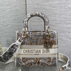 Replica qualità specchio Borsa Christian Dior Medium Lady D-Lite con motivo ricamato latte 