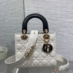 Replica qualità specchio Dior Lady Dior My ABCDior Borsa  1:1 piccola con manico superiore Nero/bianco