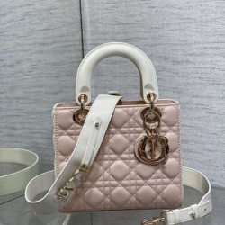 Replica qualità specchio Dior Lady Dior My ABCDior Borsa piccola con manico superiore rosa/bianco