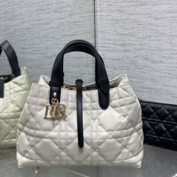 Replica qualità specchio Borsa Dior Toujours Media Macrocannage Bianco/Nero