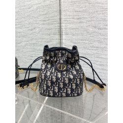 Borse Replica Alta Qualità a secchiello Dior 30 Montaigne Mini Dior Oblique jacquard con coulisse Blu