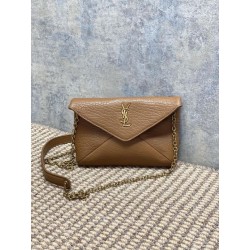 Borsa a tracolla classica Calypso Mini YSL Saint Laurent con catena Marrone