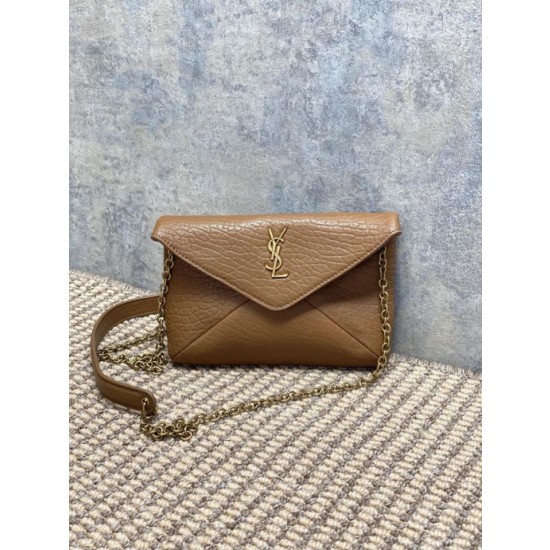 Borsa a tracolla classica Calypso Mini YSL Saint Laurent con catena Marrone