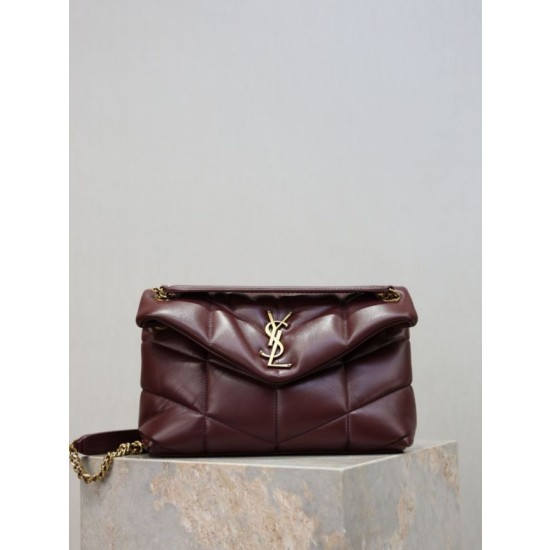 Bora Pari all'originale replica a tracolla piccola Loulou puffer YSL Saint Laurentnappa Maroon