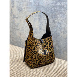 Borsa a tracolla YSL Saint Laurent Le 5 &agrave; 7 piccola/media cavallino con stampa leopardata