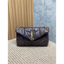 Borse Replica a tracolla YSL Saint Laurent media Loulou Puffer Caffè