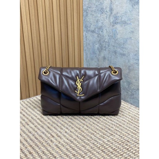 Borse Replica a tracolla YSL Saint Laurent media Loulou Puffer Caffè