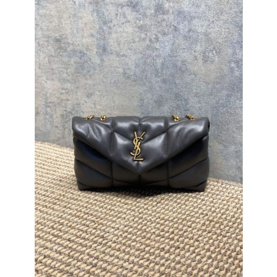 Borsa a tracolla YSL Saint Laurent Mini Loulou Puffer Grigio urbano