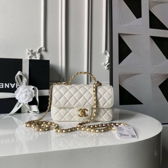 Borse Replica Chanel Flap 25K AS5813 AS5814 Manico con diamanti smerigliati Bianco