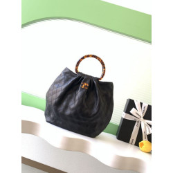 Borsa Chanel Matelasse con manico in plastica effetto legno AS6010 Nero