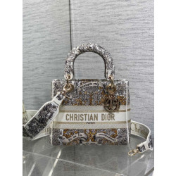 Borsa Christian Dior Medium Lady D-Lite con motivo ricamato latte 