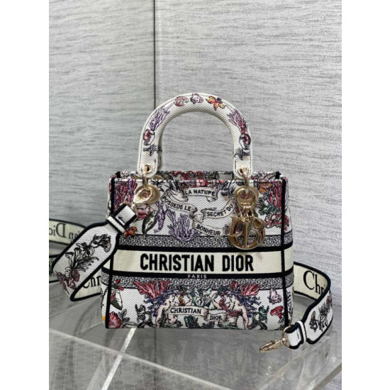 Borsa Dior Lady D-Lite media con ricamo floreale multicolore Borsa Dior Lady D-Lite media con ricamo floreale multicolore