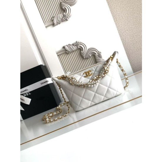 Borsa hobo Chanel piccola Pearls AS5898 pelle di vitello Bianco