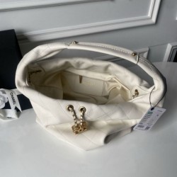 Borsa Replica 1:1 hobo grande Chanel con finiture metallo dorato AS5967 Bianco