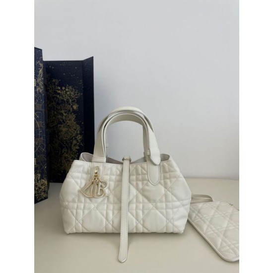 Borsa Tote Dior Toujours mini in Macrocannage bianco