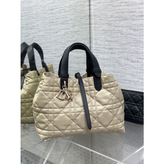 Borsa Tote Dior Toujours piccola/media/grande in pelle di vitello macrocannage beige cipria