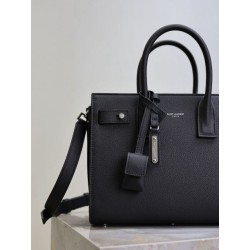 Borsa tote Sac De Jour piccola/media/grande YSL Saint Laurent nera hardware argento