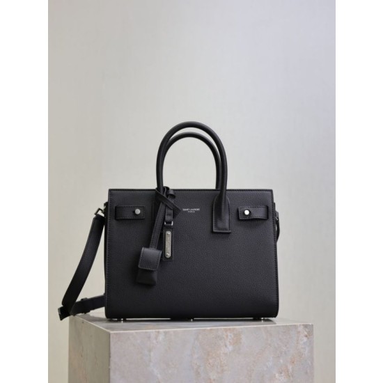 Borsa tote Sac De Jour piccola/media/grande YSL Saint Laurent nera hardware argento