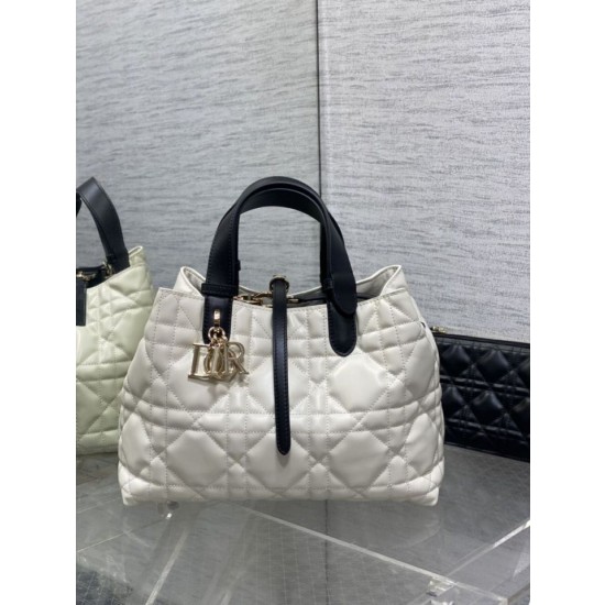 Borse Tote Dior Toujours piccola/media/grande in pelle di vitello macrocannage Bianco