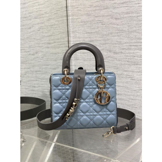 Dior Lady Dior My ABCDior Borse Firmate Replica piccola con manico superiore blu/grigio