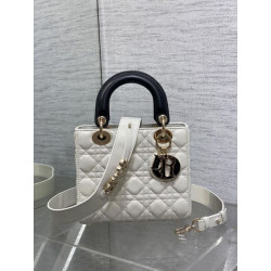 Dior Lady Dior My ABCDior Borsa Replica 1:1 piccola con manico superiore Nero/bianco