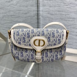 Replica qualità specchio Borsa Dior Bobby media East-West Dior Oblique jacquard blu