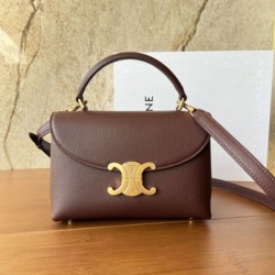 Replica qualità specchio Borsa Celine Teen Nino con manico superiore in pelle di vitello liscia Borgogna