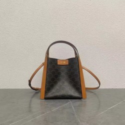 Replica qualità specchio Borsa a cubo piccola Celine Triomphe in tela/pelle di vitello Marrone