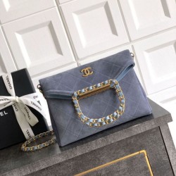 Replica qualità specchio Borse Imitazioni tote pieghevole Diana Chanel scamosciata piccola/media/grande Blu