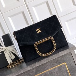 Replica qualità specchio Borsa tote pieghevole Diana Chanel scamosciata piccola/media/grande Nero
