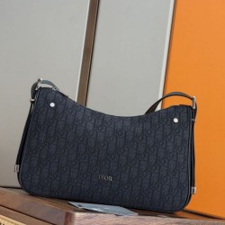 Replica qualità specchio Borsa Hobo Dior Medium Dior Slider Zipped da uomo Dior Oblique jacquard nera