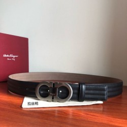 Replica qualità specchio Cintura da uomo Salvatore Ferragamo 3.5 cm argento Nero