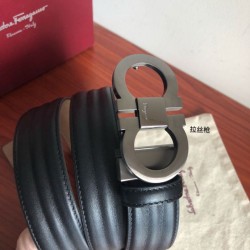 Replica qualità specchio Cintura da uomo Salvatore Ferragamo 3.5 cm argento Nero