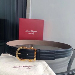 Replica qualità specchio Qualità superiore replica Cintura da uomo Salvatore Ferragamo 3.5 cm con fibbia ad ardiglione squisita oro Nero