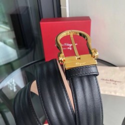 Replica qualità specchio Qualità superiore replica Cintura da uomo Salvatore Ferragamo 3.5 cm con fibbia ad ardiglione squisita oro Nero