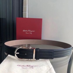 Replica qualità specchio Cintura da uomo Salvatore Ferragamo 3.5 cm con fibbia ad ardiglione squisita argento Nero