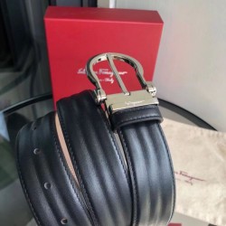 Replica qualità specchio Cintura da uomo Salvatore Ferragamo 3.5 cm con fibbia ad ardiglione squisita argento Nero